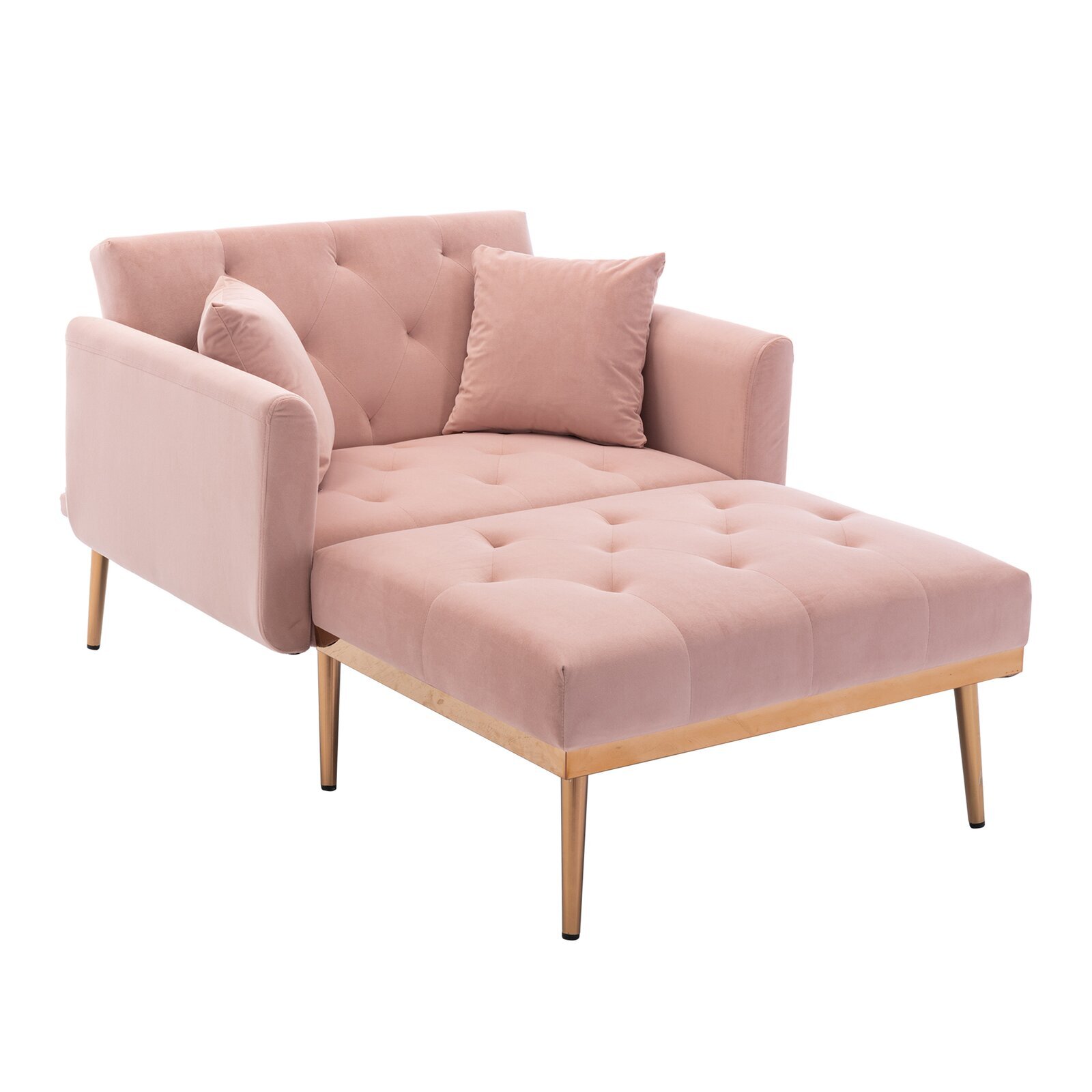 Tufted Velvet Fully Reclining Chaise Lounge Chair