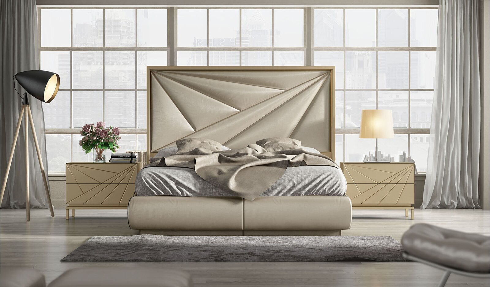 Upholstered geometric 1930s art deco bedroom furniture