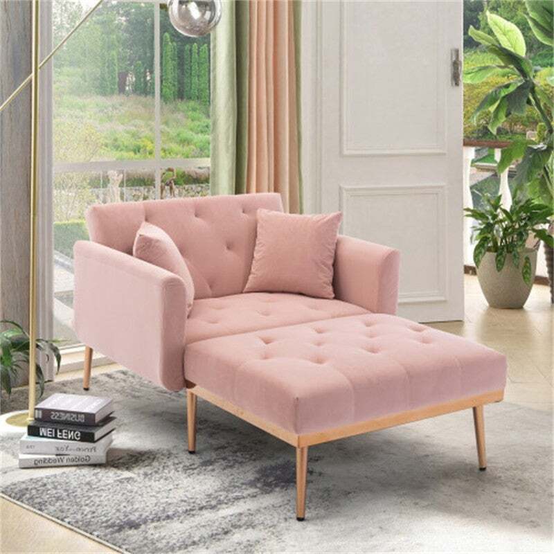Velvet Large Chaise Lounge Chair With Metal Legs