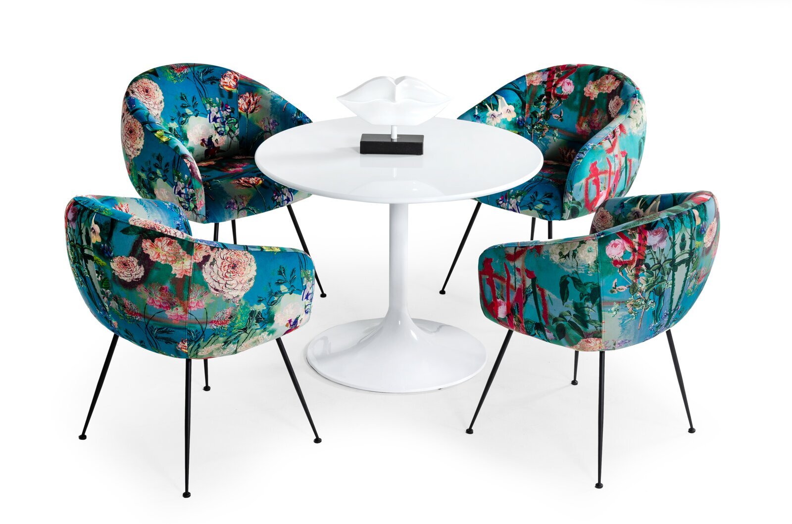 Vibrant Velvet Floral Armchairs for Dining Table