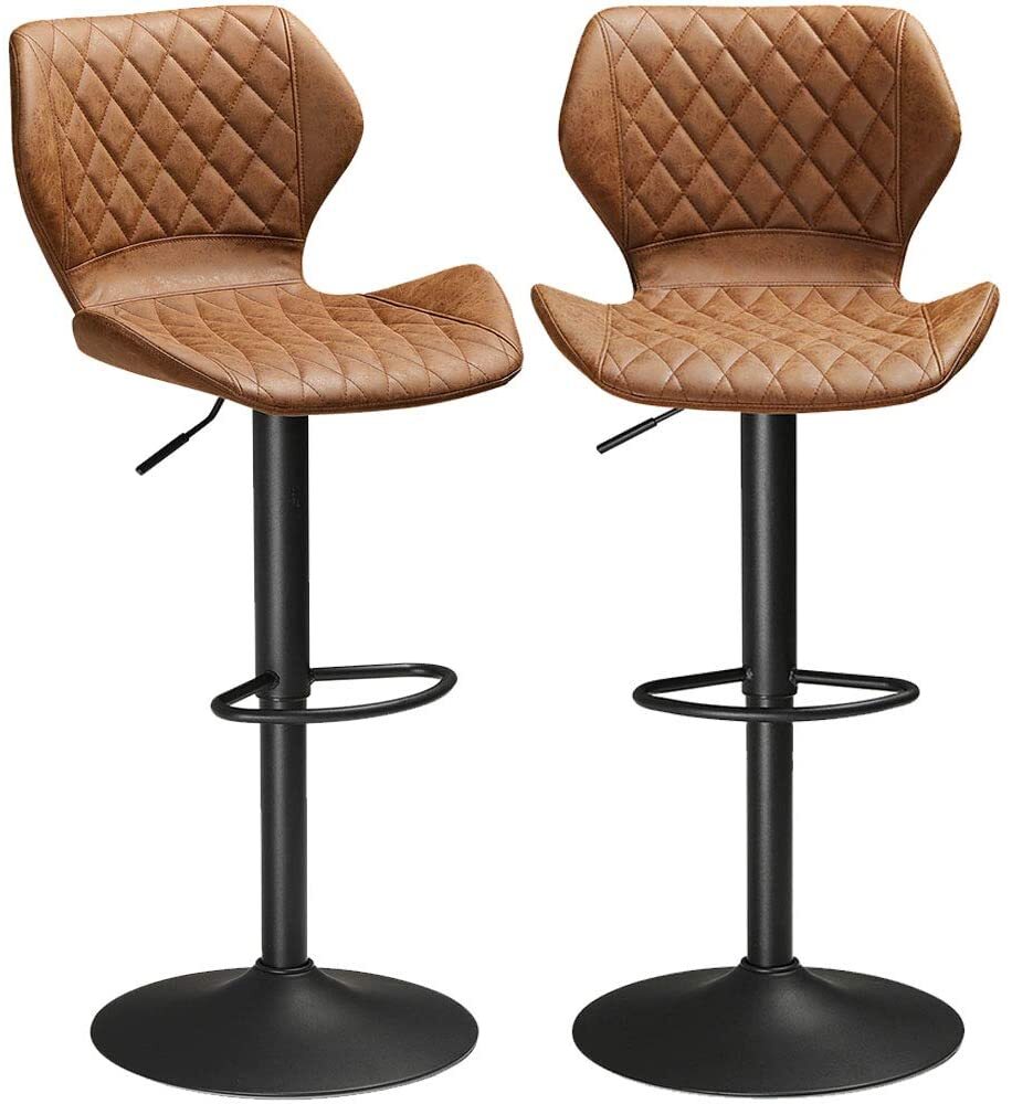 Vintage Leather Swivel Counter Stools with Backs