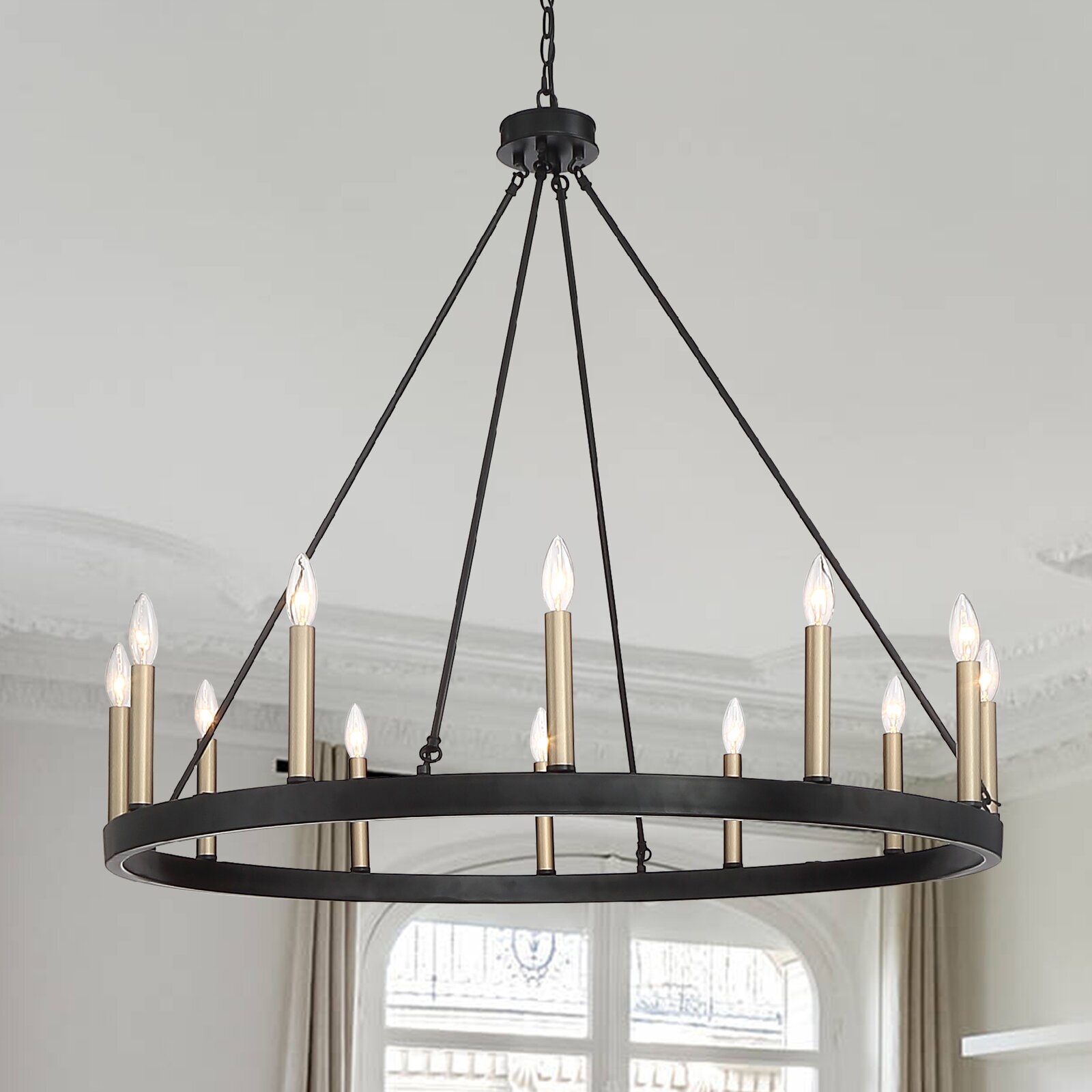 Wagon Wheel shaped Hanging Candle Chandelier