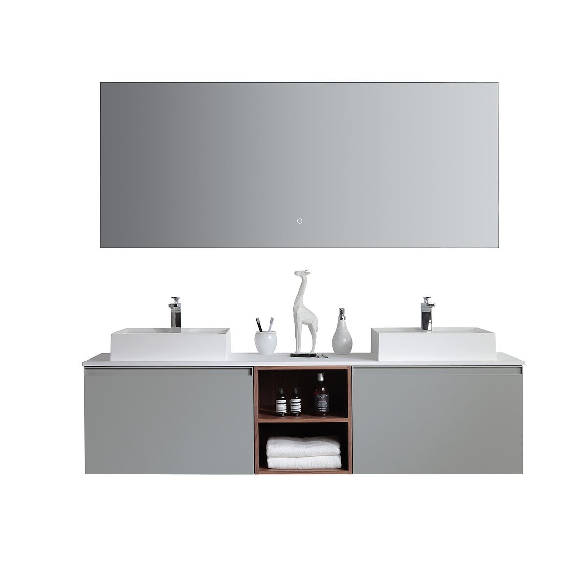 Wall mounted 72'' Double Sink Vanity with Makeup Area, Raised Basins, and Two Drawers