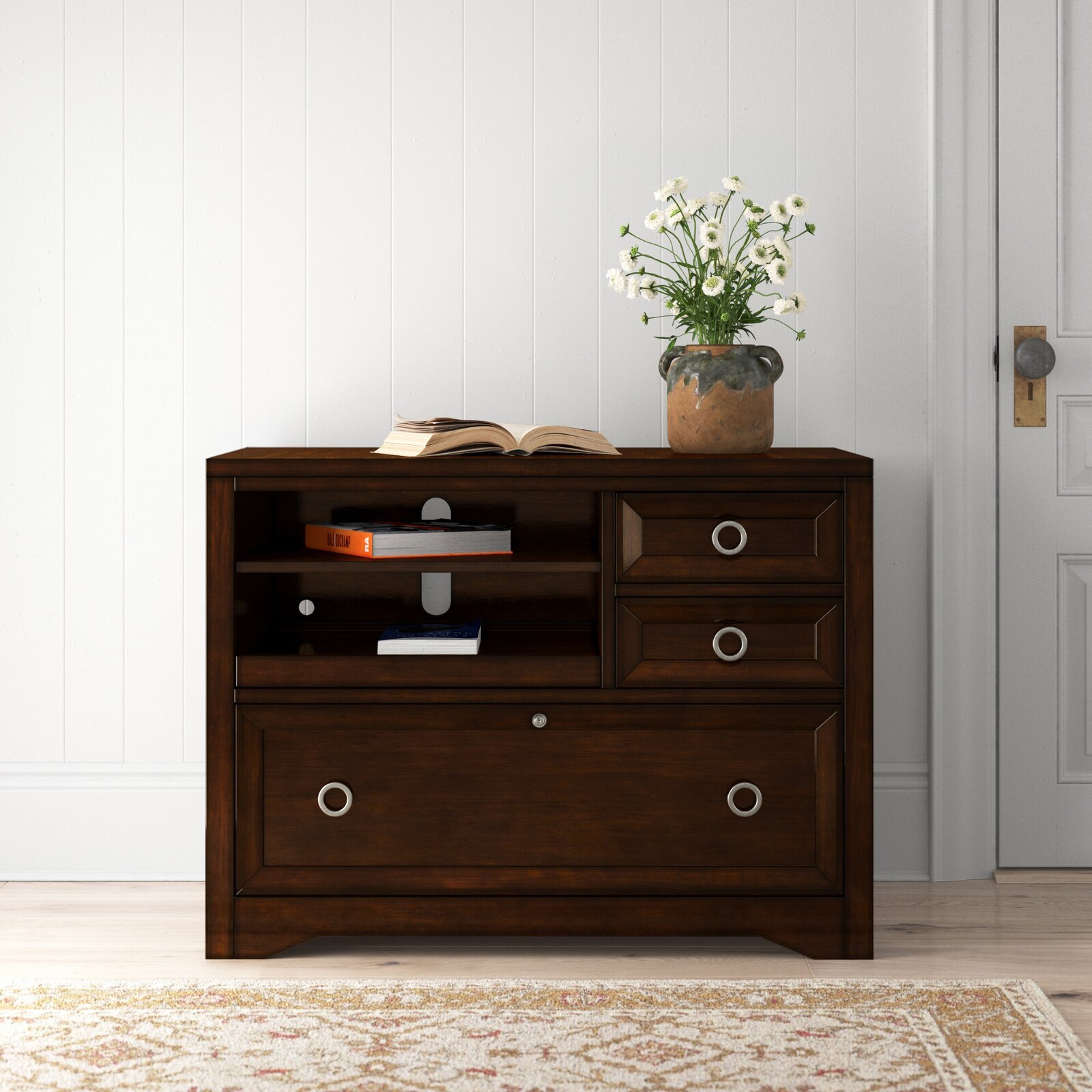 Walnut Wood Lateral File Cabinet 