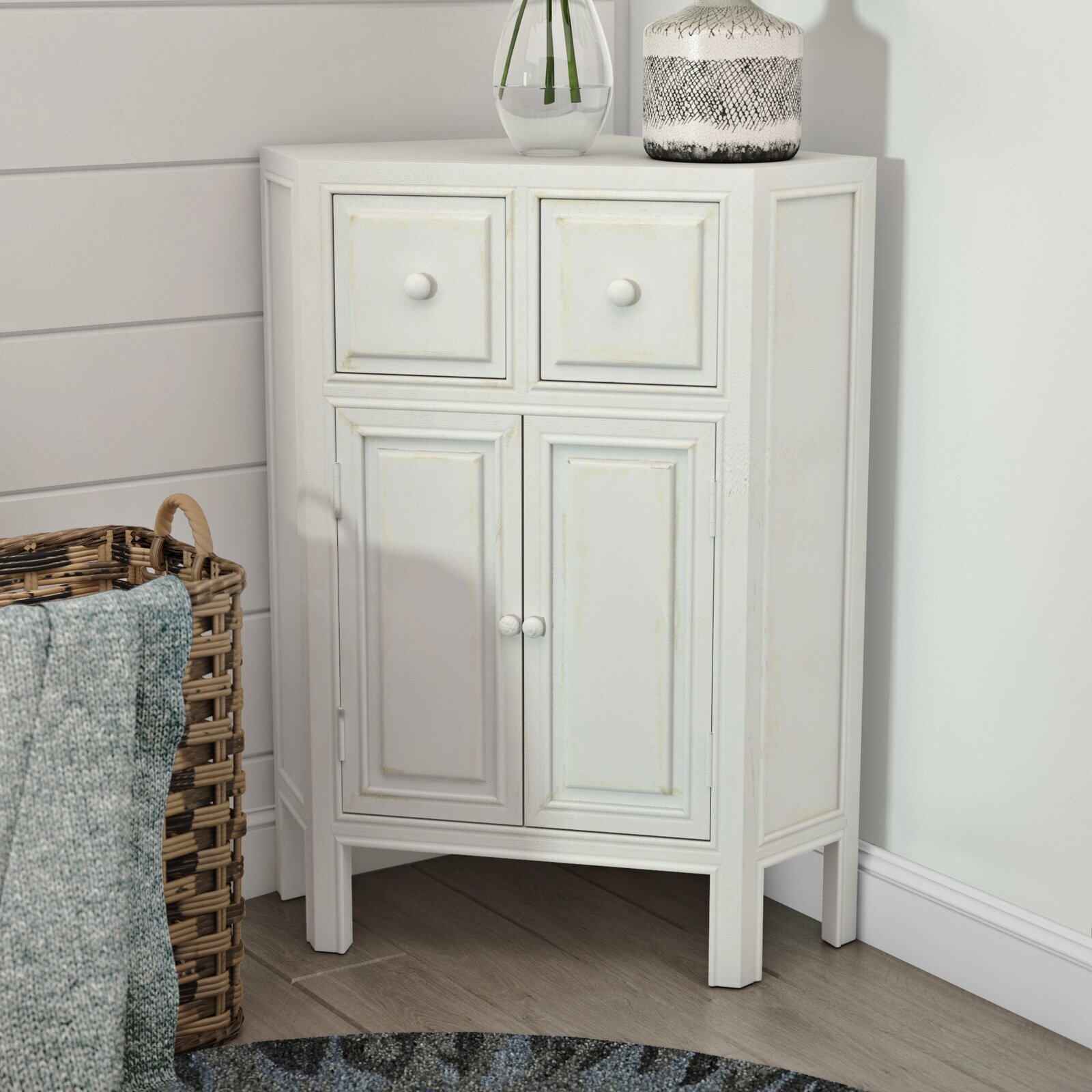 White Corner Dresser with Drawers