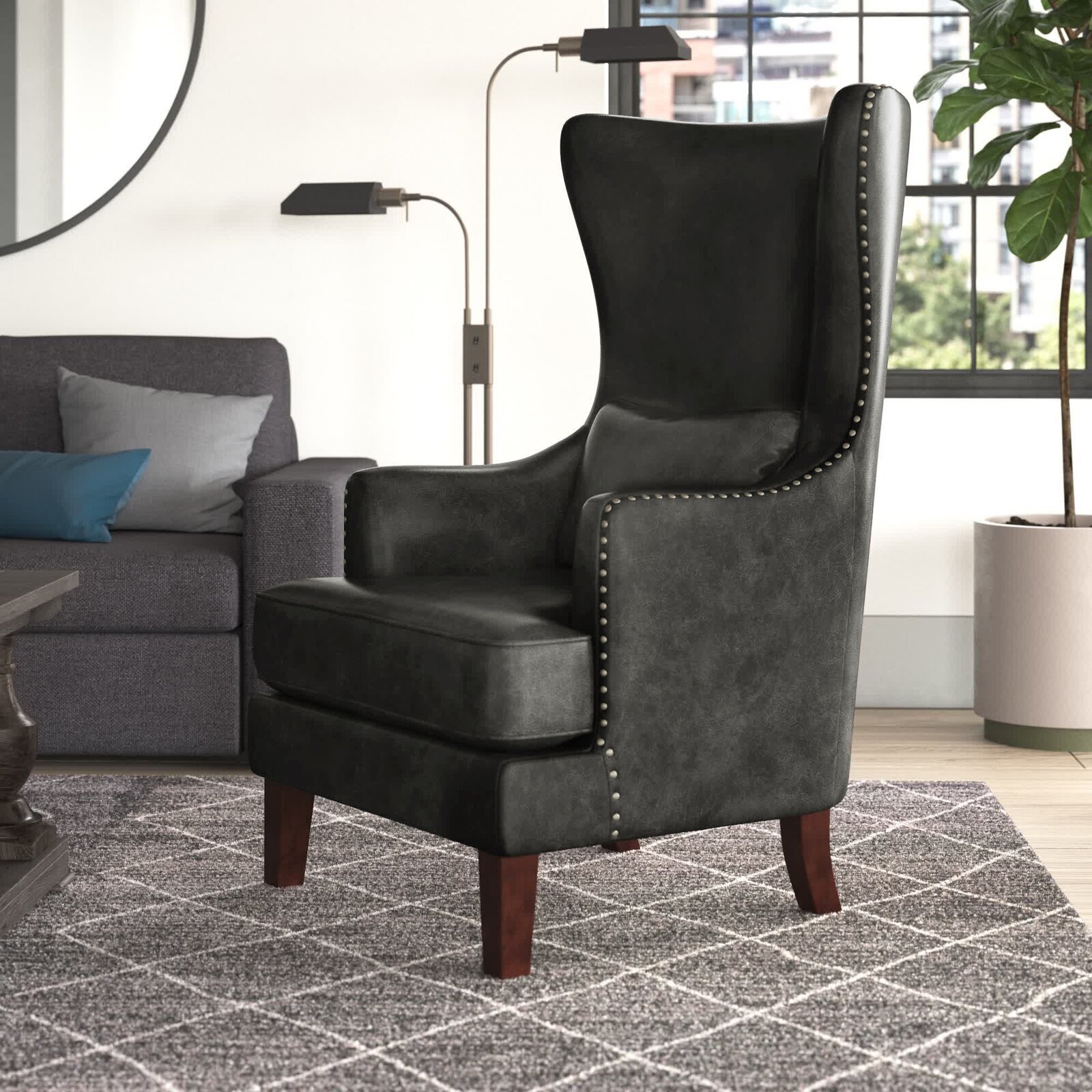 Wide, slightly slouched high wing back chair  