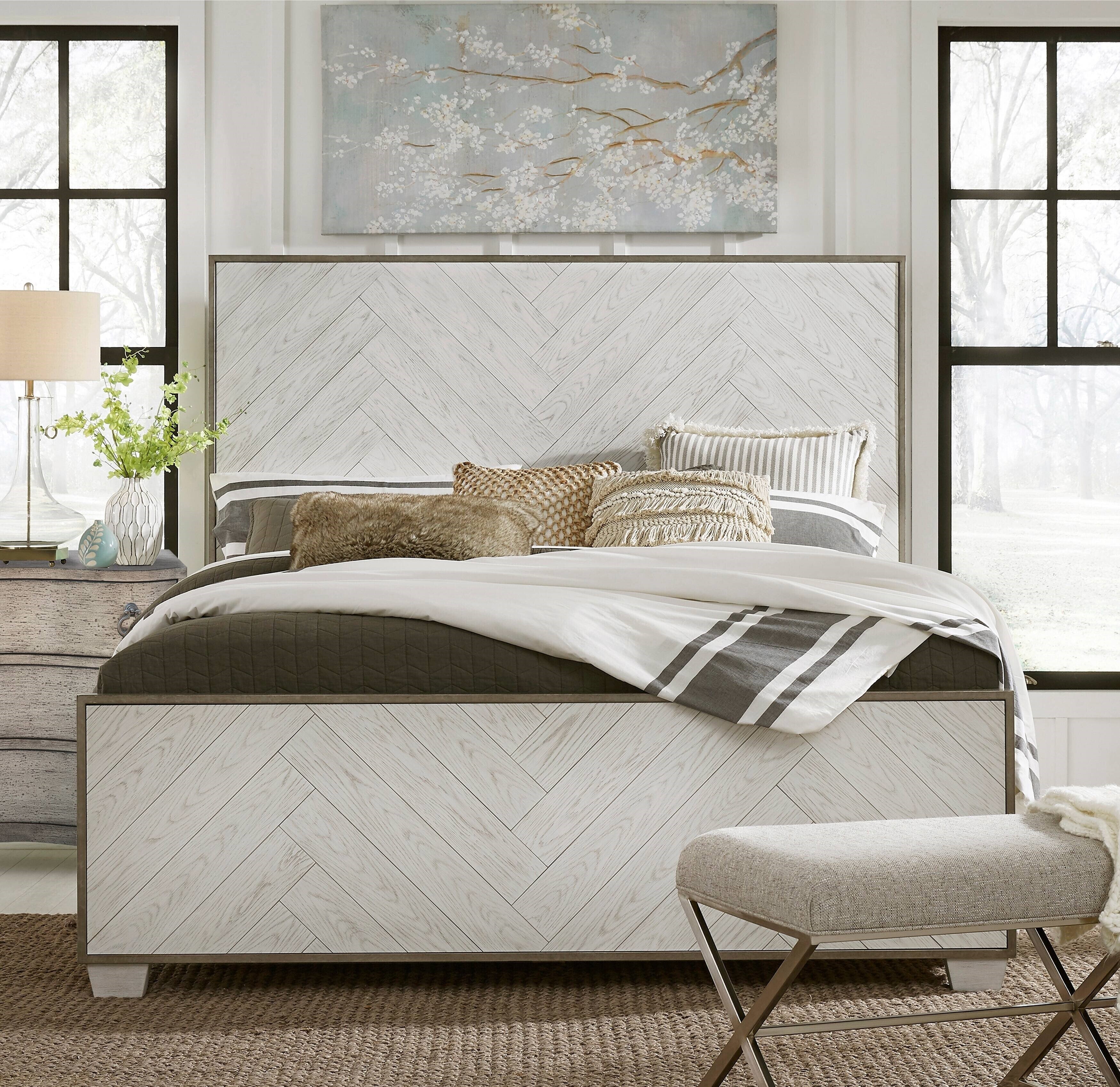 Wood and Metal Headboard Queen sized With Metal Outlining and Chevron Patterns