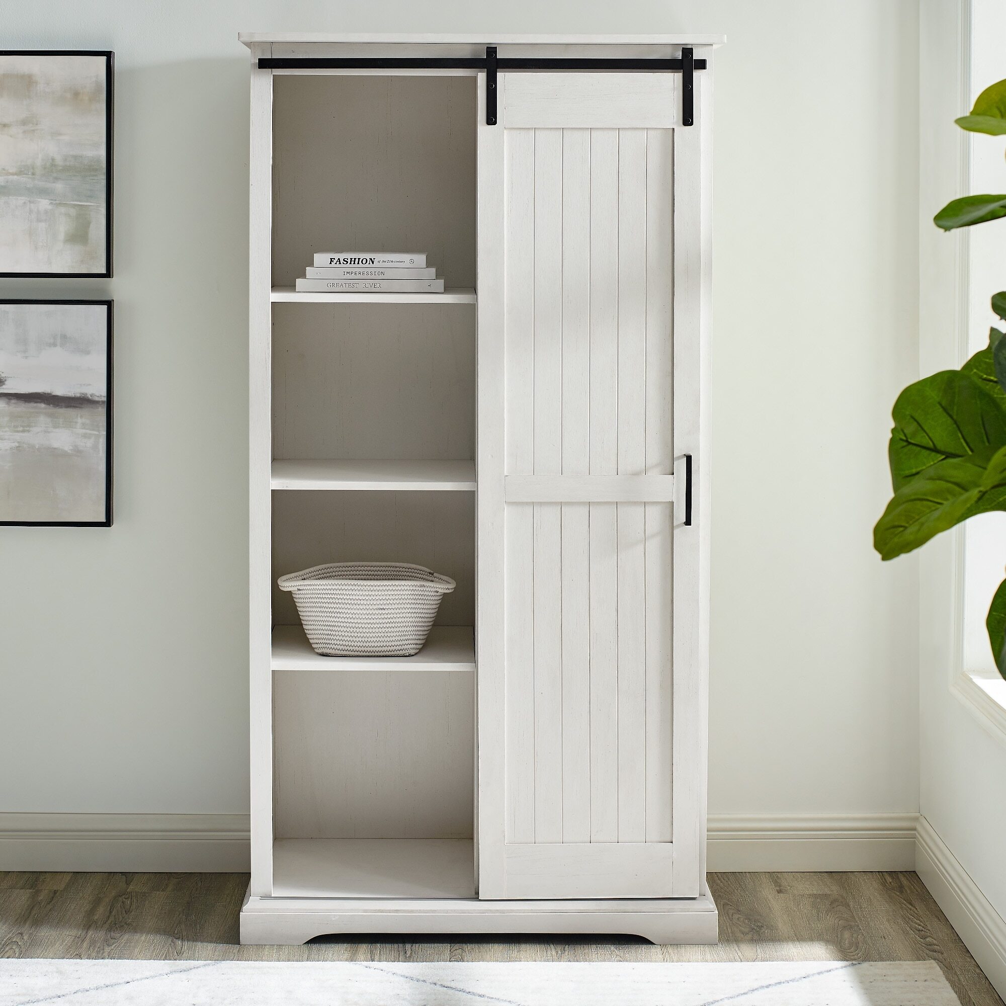 Wood Pantry Cabinet with a Sliding Door