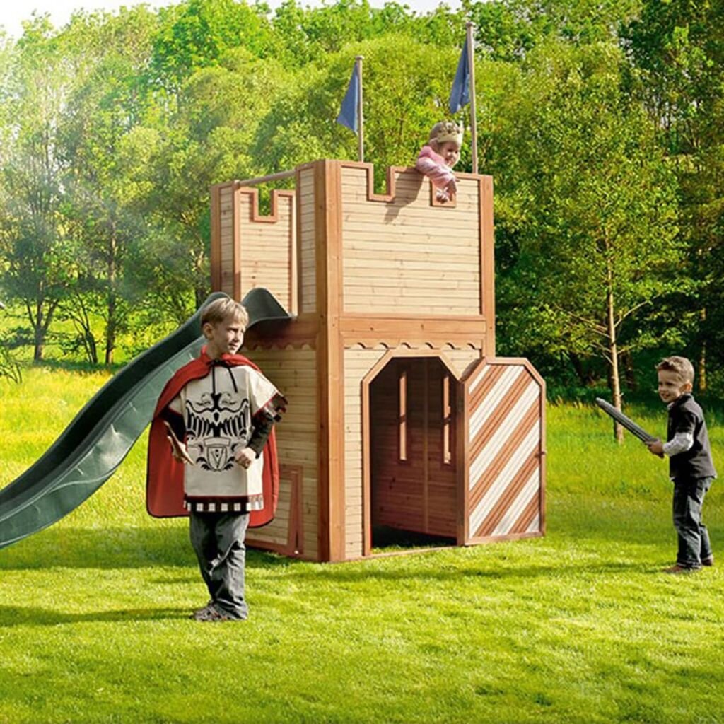 Wooden Castle Playhouse With Slide