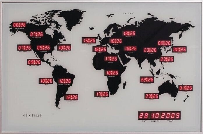 World Map Wall Clock with Date and Time