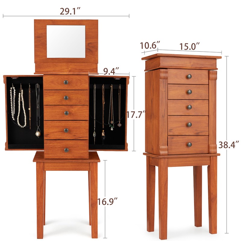 15'' Wide Jewelry Armoire with Mirror