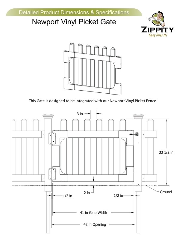 2.6 ft. H x 3.5 ft. W Newport Vinyl Picket Gate