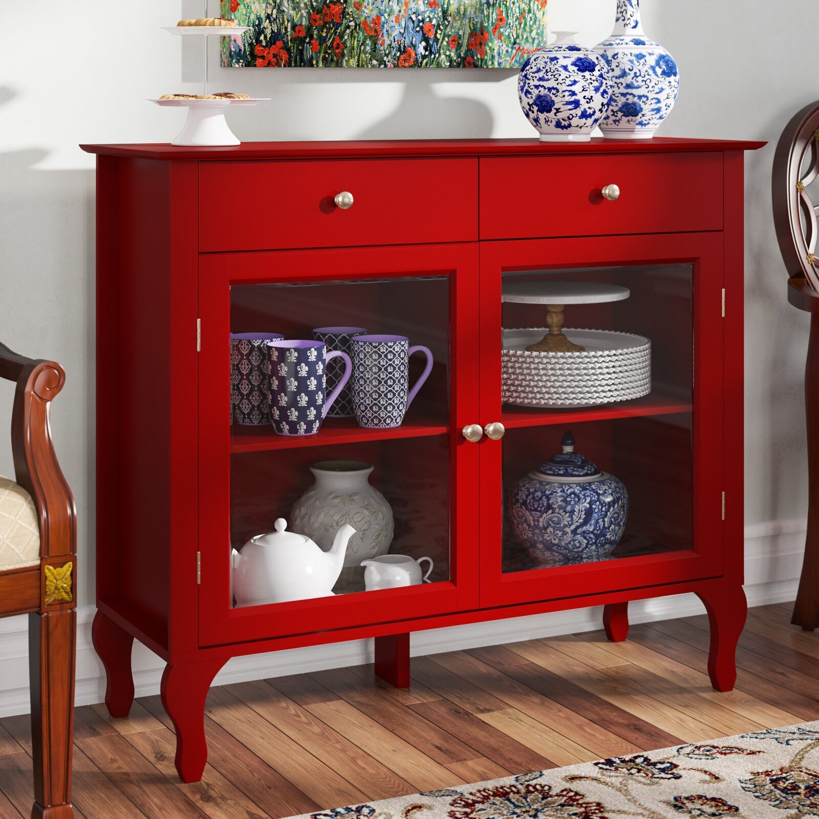 2 Drawer Red Buffet Sideboard 