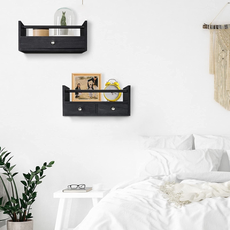 2 Piece Paulownia Solid Wood Floating Shelf with Drawer
