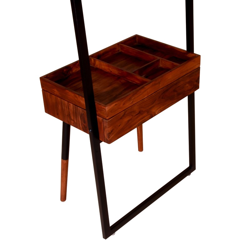 24'' Wide 2 - Hook Freestanding Coat Rack with Storage in Brown/Black
