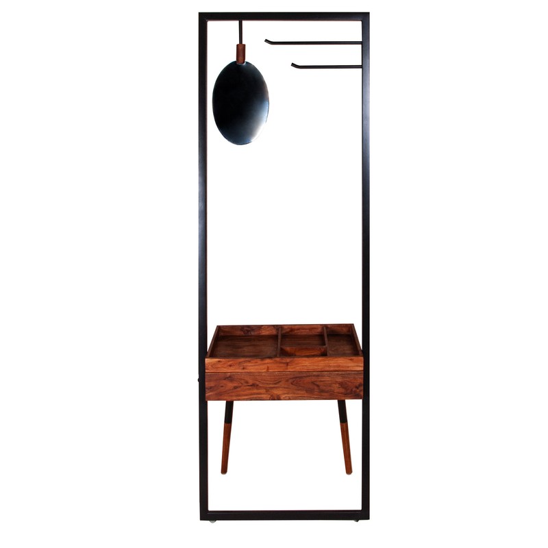 24'' Wide 2 - Hook Freestanding Coat Rack with Storage in Brown/Black
