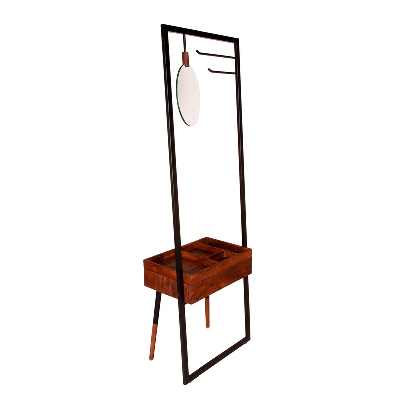 24'' Wide 2 - Hook Freestanding Coat Rack with Storage in Brown/Black