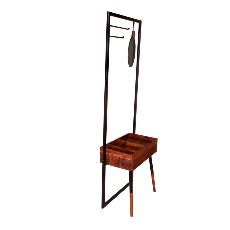 24'' Wide 2 - Hook Freestanding Coat Rack with Storage in Brown/Black