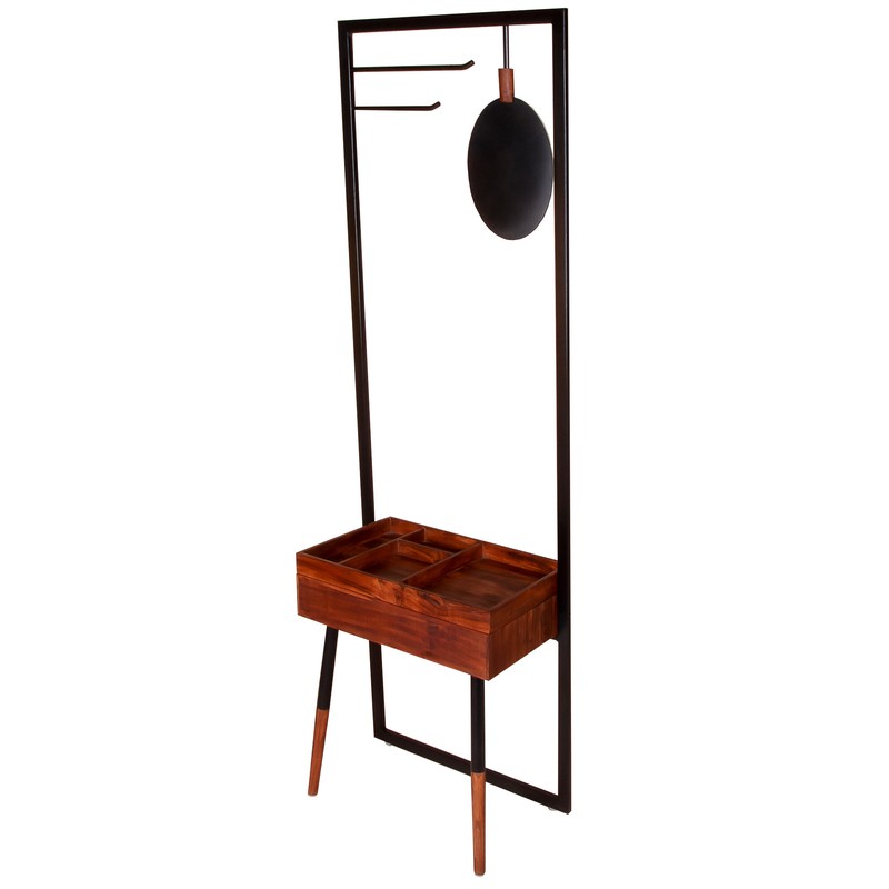 24'' Wide 2 - Hook Freestanding Coat Rack with Storage in Brown/Black