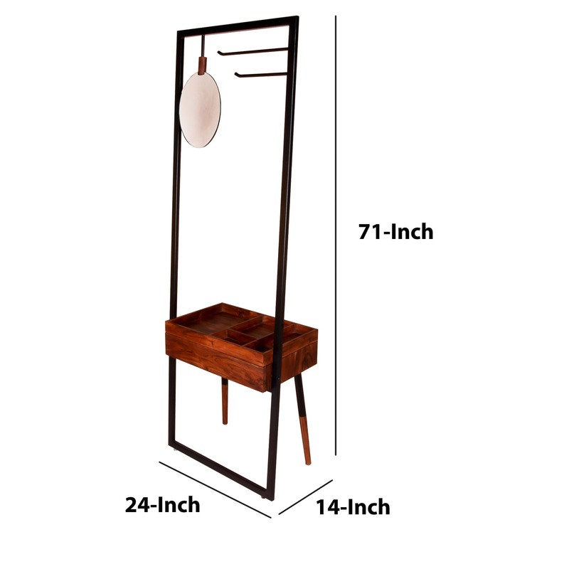 24'' Wide 2 - Hook Freestanding Coat Rack with Storage in Brown/Black