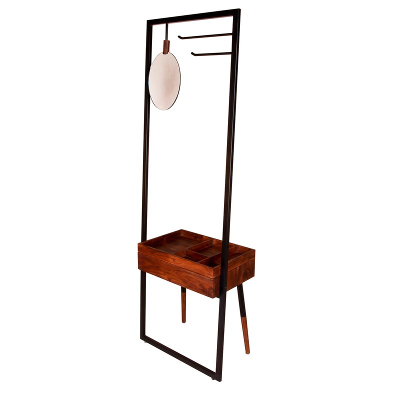 24'' Wide 2 - Hook Freestanding Coat Rack with Storage in Brown/Black