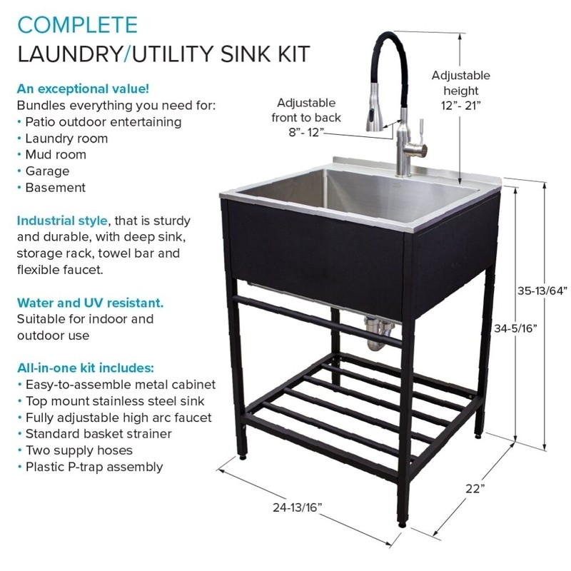 25'' L x 22'' W Free Standing Laundry Sink with Faucet