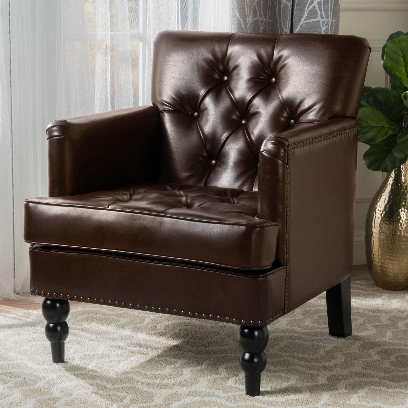 27 5” Wide Tufted Faux Leather Armchair