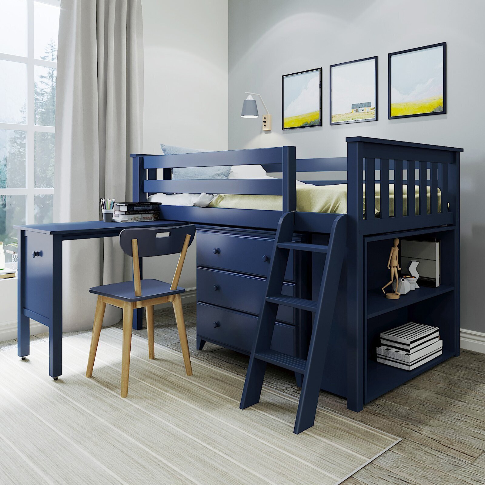3 Drawer Twin Loft Bed With Desk and Storage
