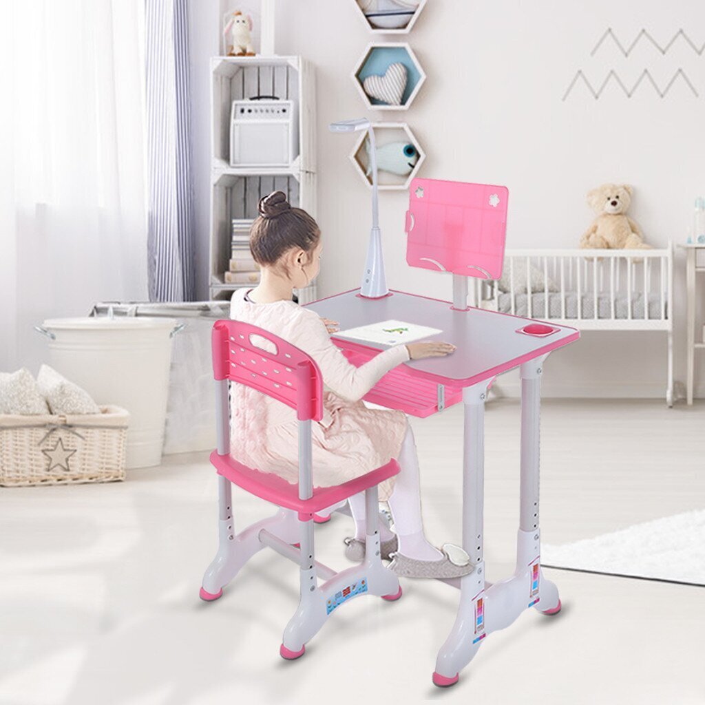 Kids Study Table &Chair Set w/Storage Box Writing Table Bedroom Living Room Pink 