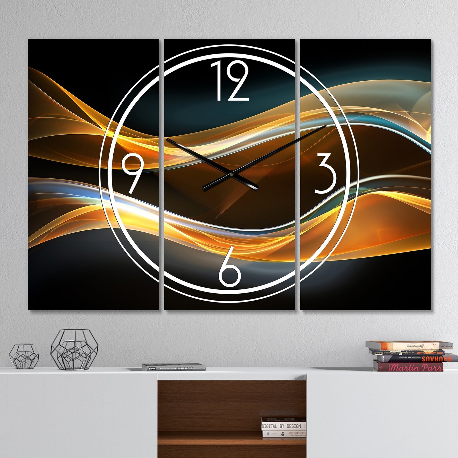 3D Wave Wall Clock With Orange And Black Tones 