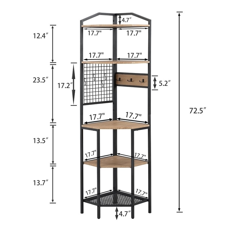 72.55'' H x 17.7'' W Iron Corner Bookcase