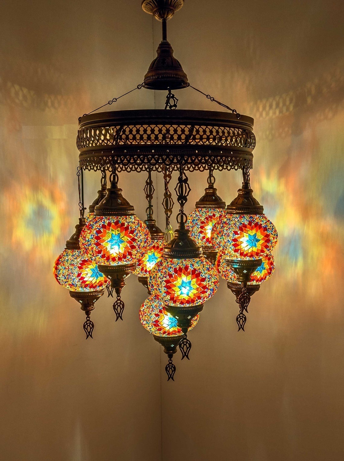 9 Ball Turkish Rainbow Mosaic Ceiling Lamp