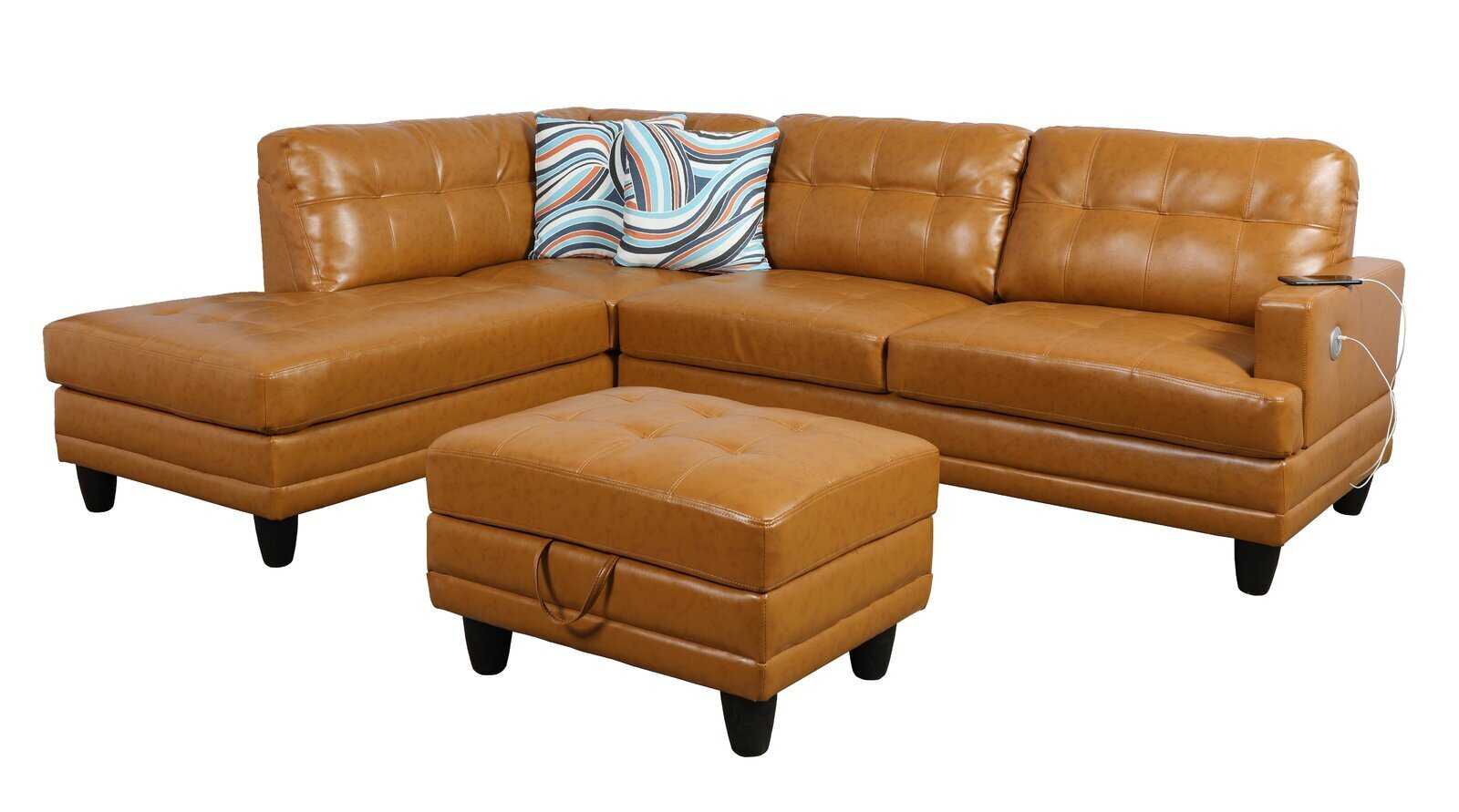 96” Wide Faux leather Corner Sectional With Ottoman