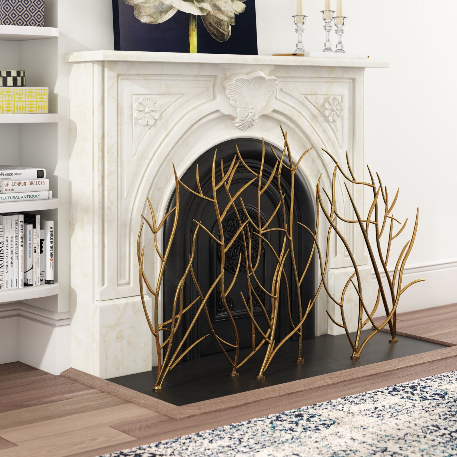 Abstract Wrought Iron Fireplace Screen