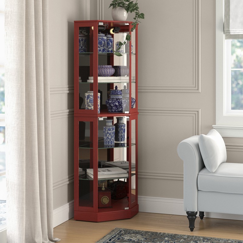Adelphie 26'' Wide Mirrored Back Curio Cabinet with Lighting