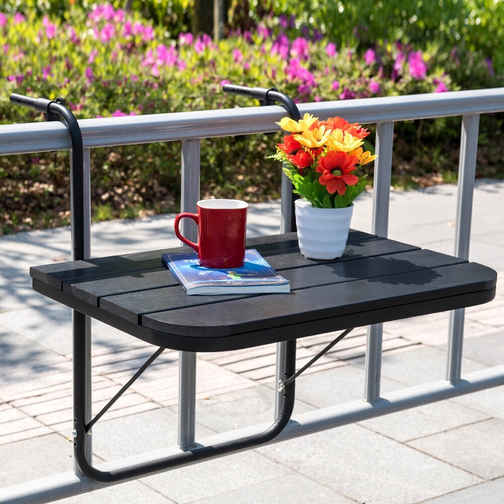 Sundale Outdoor Folding Deck Table Patio Garden Adjustable Balcony Hanging Railing Table Black 