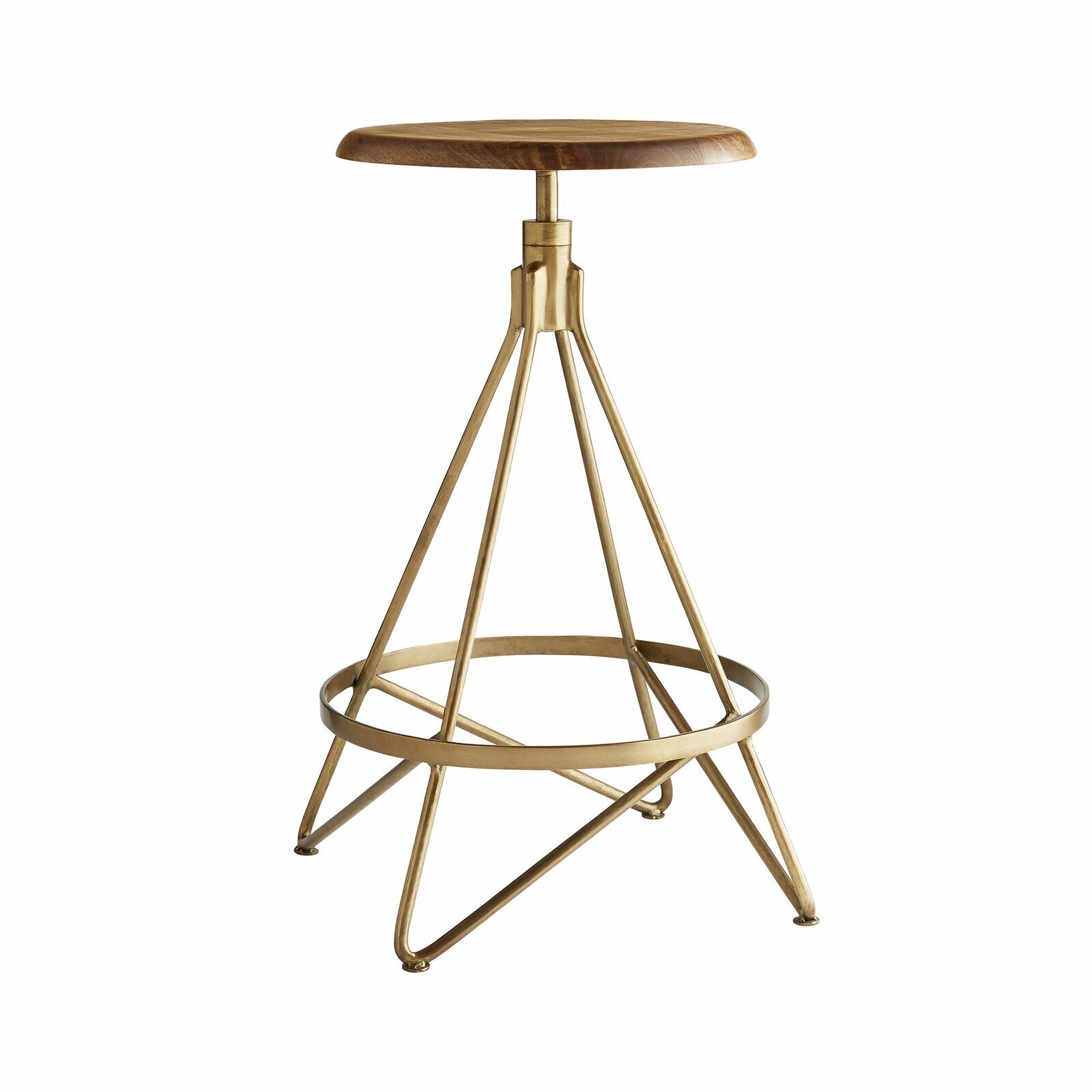 Adjustable Brass Stool With Wooden Seat
