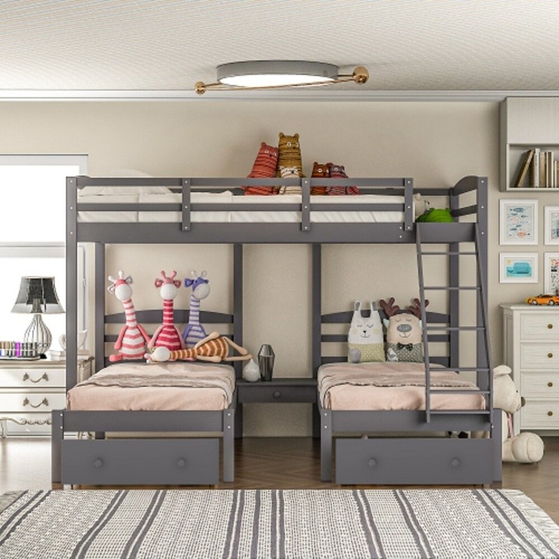 Agnar Twin Over Twin Over Full 2 Drawer L-Shaped Bunk Beds