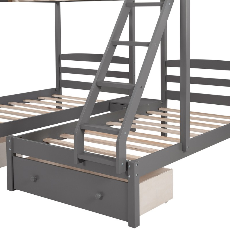Agnar Twin Over Twin Over Full 2 Drawer L-Shaped Bunk Beds
