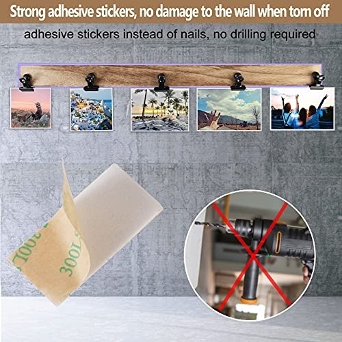 Aiyome 6 Wooden Wall Hanging Photo Frames With 27 Clips, Decorative Collage Picture Frame, No Drilling Required, Adhesive Stickers, Easy to Install, Carbonized Brown