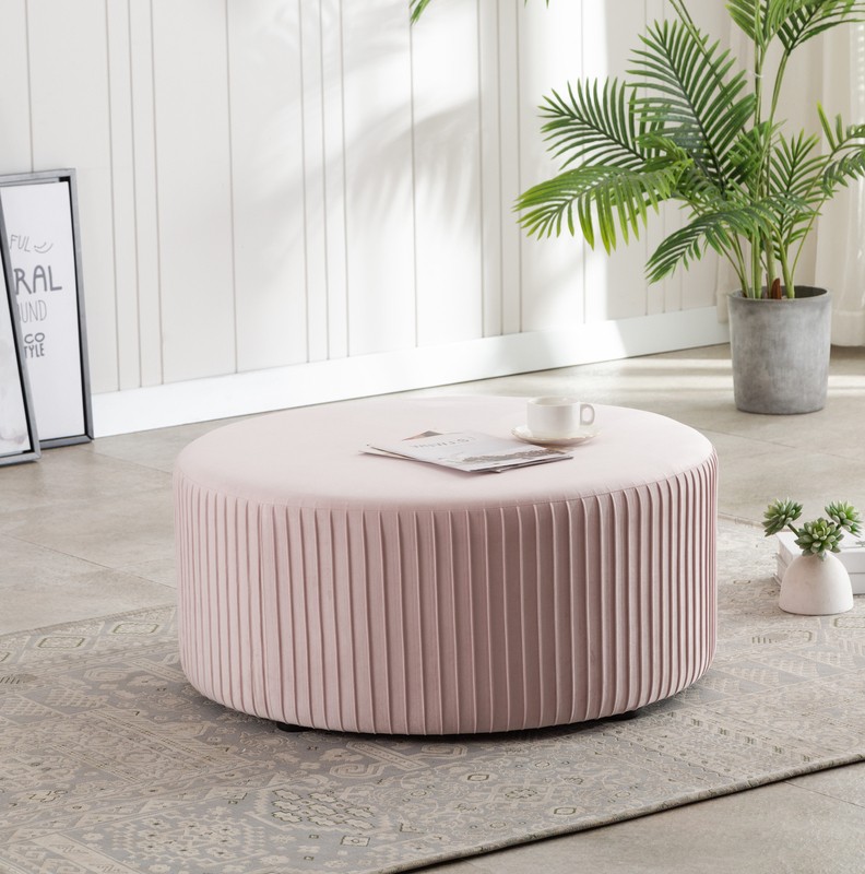 Alexandria 35.4'' Wide Velvet Round Cocktail Ottoman