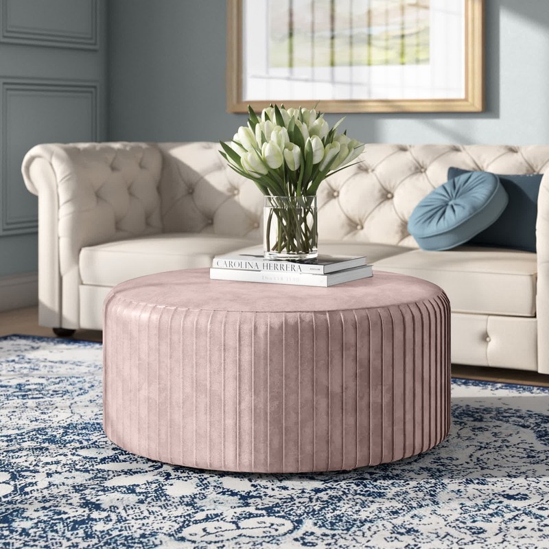 Alexandria 35.4'' Wide Velvet Round Cocktail Ottoman