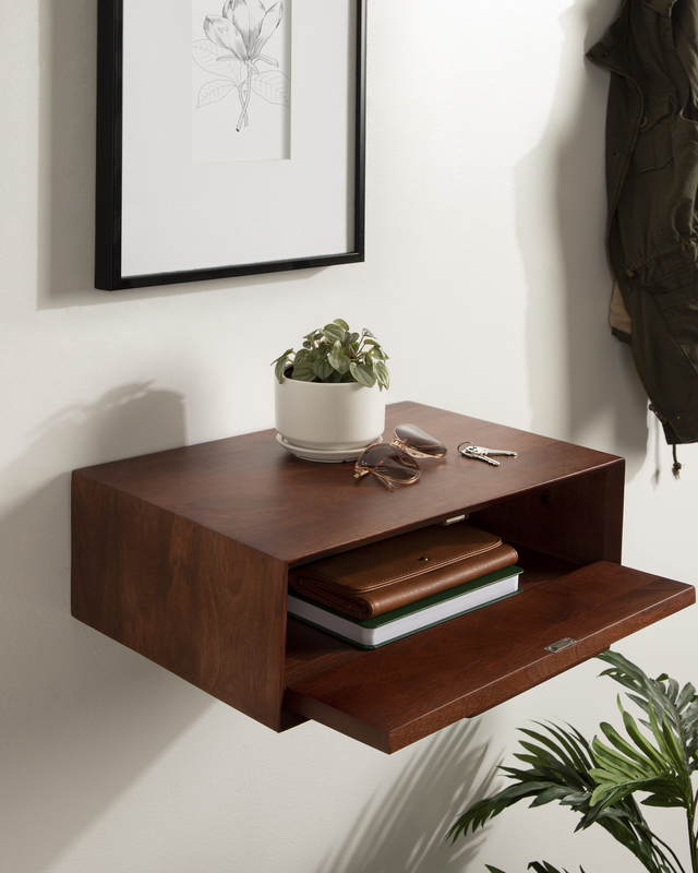 Alyra Mango Solid Wood Floating Wall Shelf with Drawers