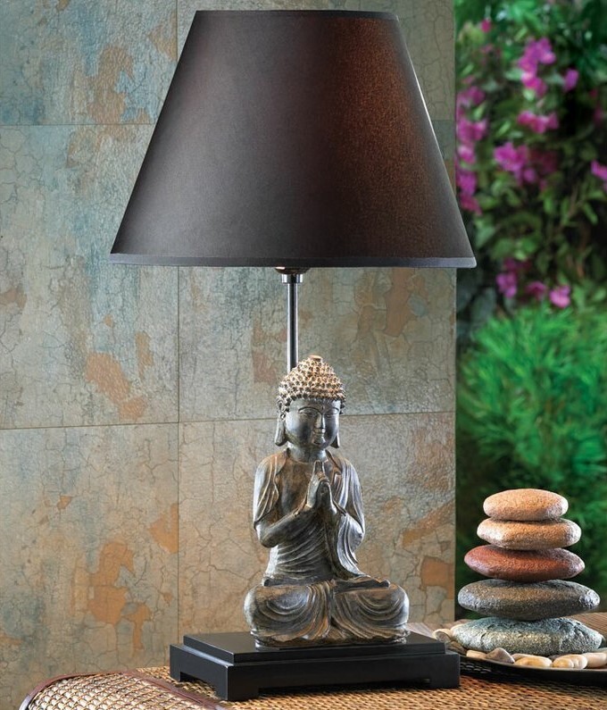 Antique Metal Buddha Lamp with Darkened Shade