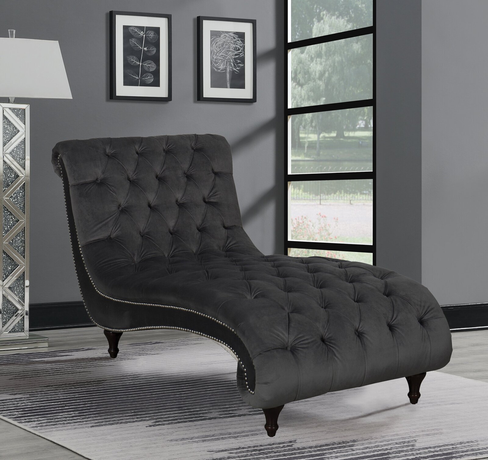 Armless Black Chaise Lounge 