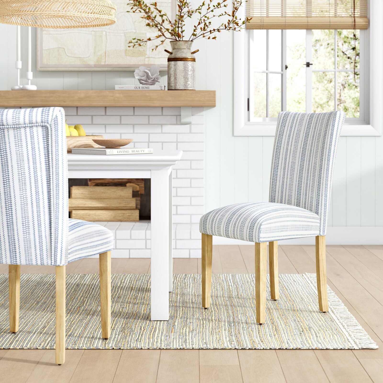 Armless Blue White Striped Chairs