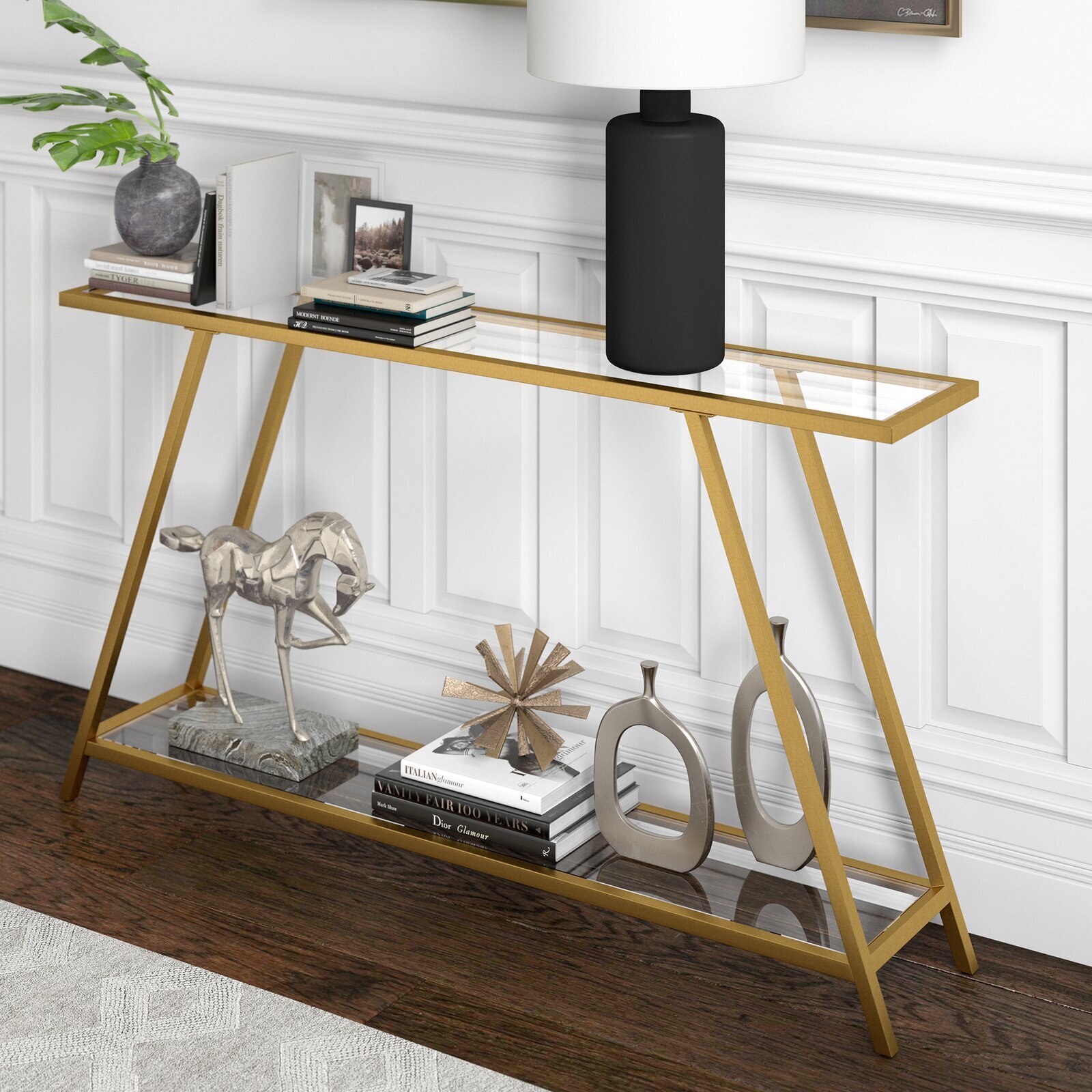 Art Deco Thin Console Table with Storage