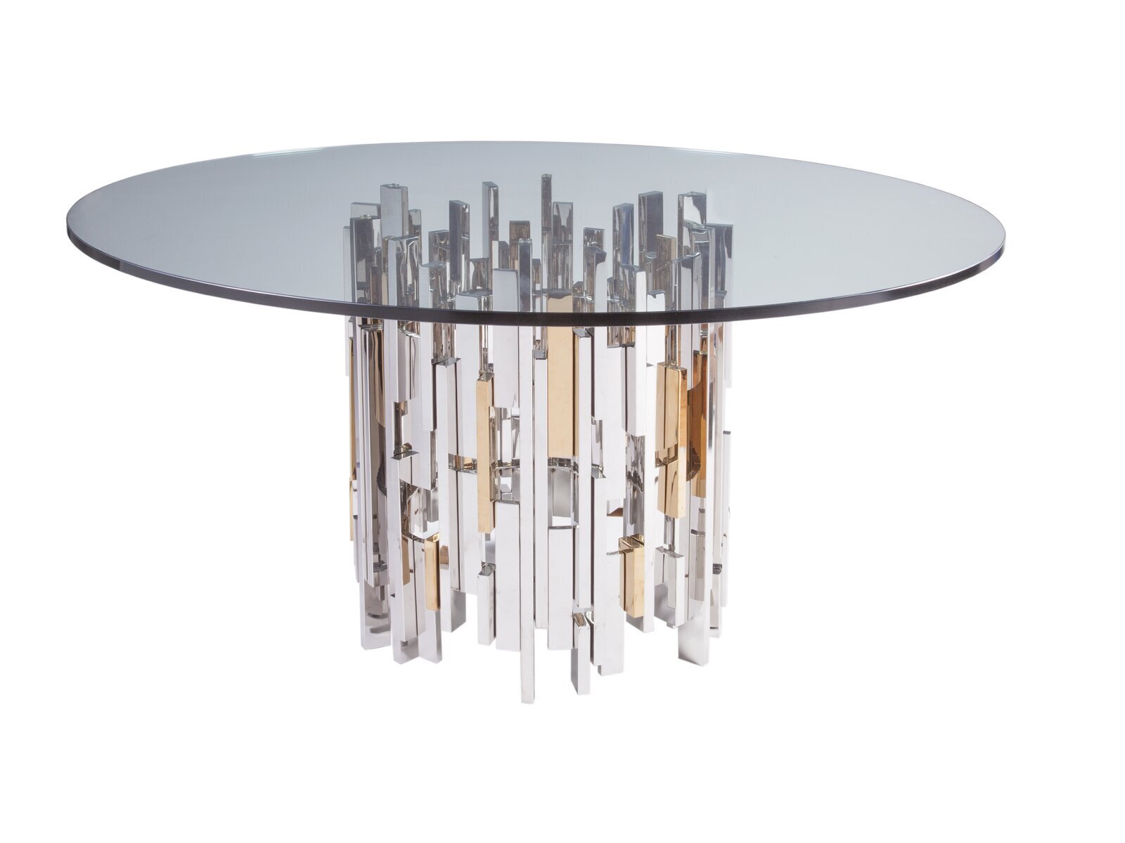 Asymmetrical Metal Table with Glass Top