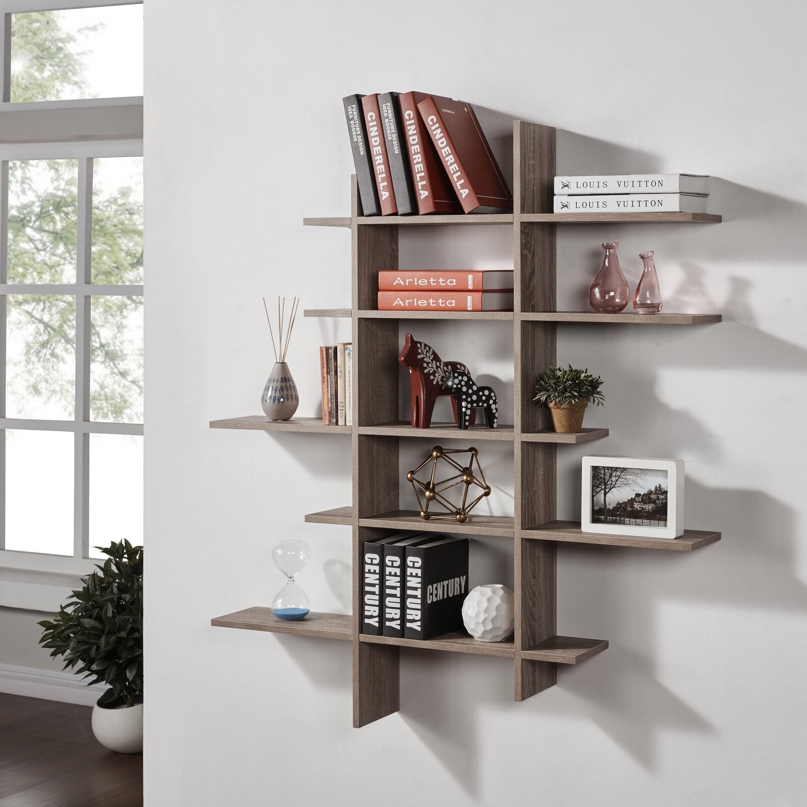 Asymmetrical Multi shelf Display Rack Wood Design