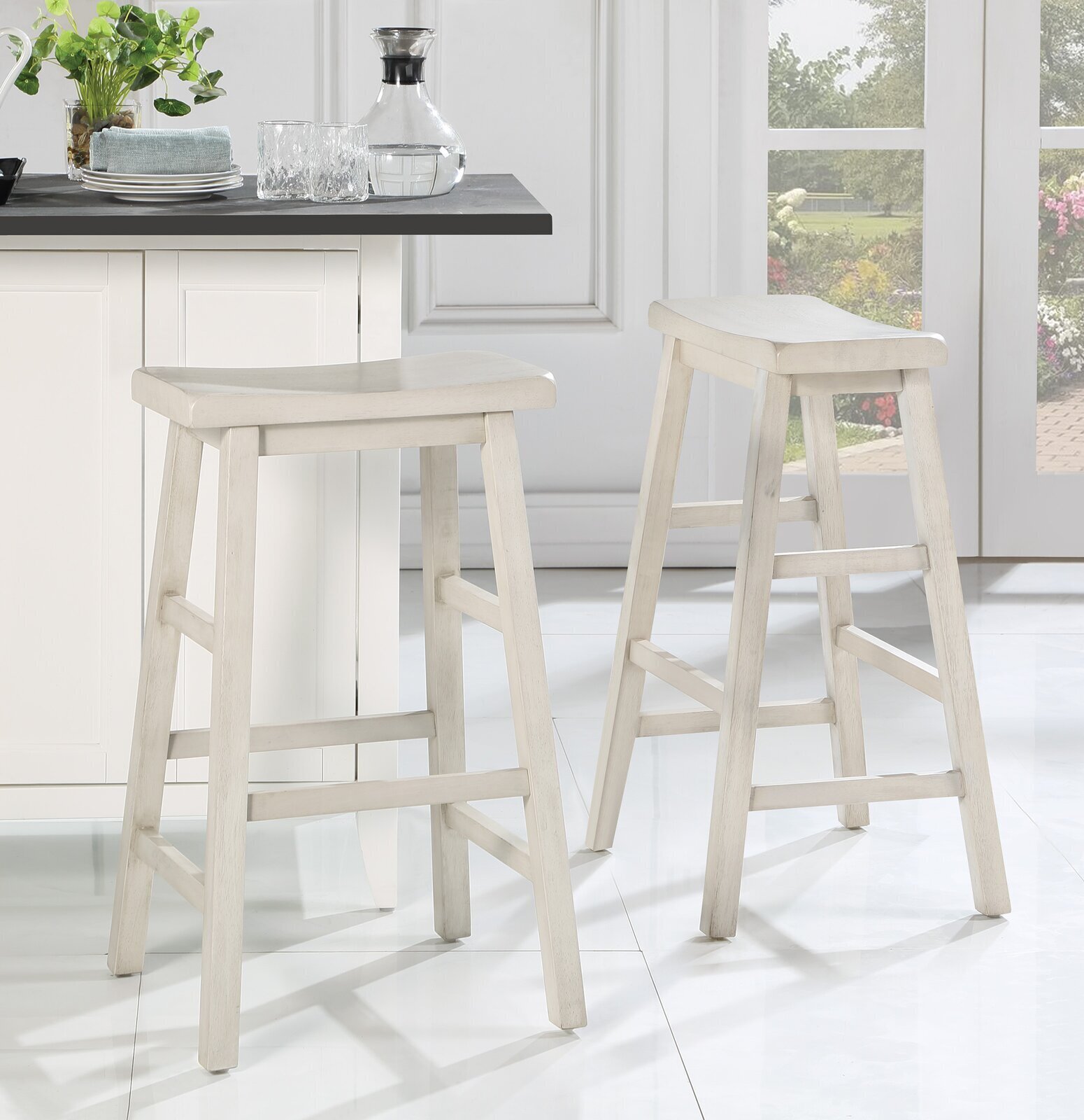 Backless cream wood bar stools